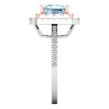 2.07 cttw Natural Aquamarine Hidden Halo Engagement Ring - Solid White/Rose Gold (VVS1, Princess Cut,6.5mm)
