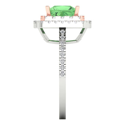 2.07 cttw Zirconia Simulated Green Diamond Hidden Halo Engagement Ring - Solid Gold (VVS1, Princess Cut,6.5mm)