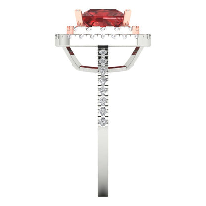 2.07 cttw Natural Garnet Hidden Halo Engagement Ring - Solid White/Rose Gold (VVS1, Princess Cut,6.5mm)