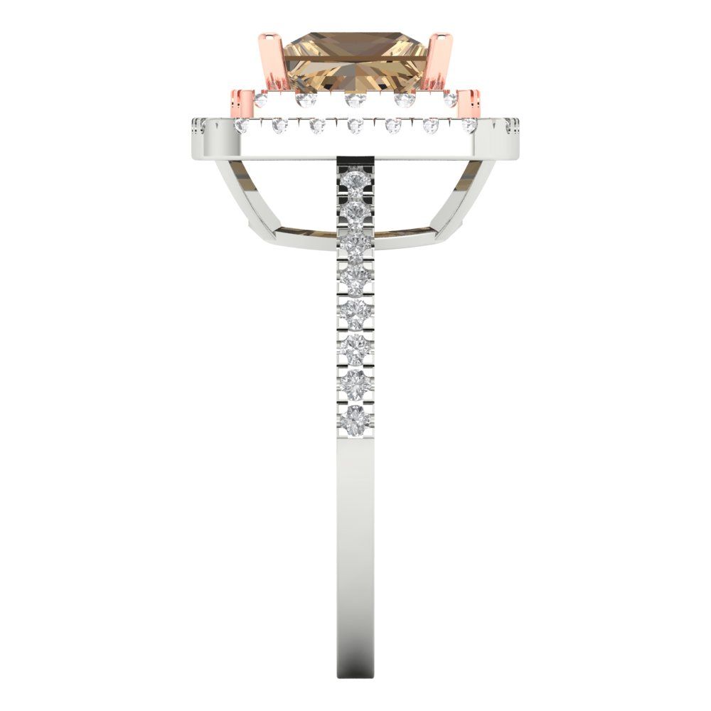 2.07 cttw Zirconia Simulated Champagne Diamond Hidden Halo Engagement Ring - Solid Gold (VVS1, Princess Cut,6.5mm)