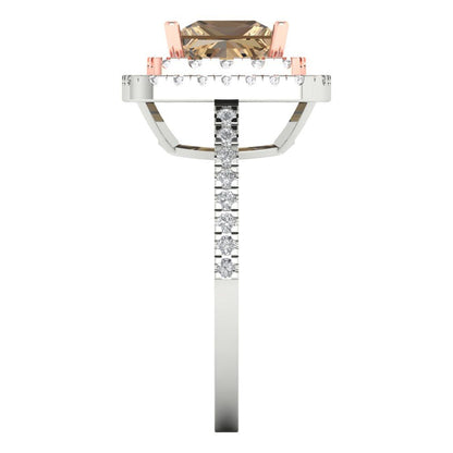 2.07 cttw Zirconia Simulated Champagne Diamond Hidden Halo Engagement Ring - Solid Gold (VVS1, Princess Cut,6.5mm)