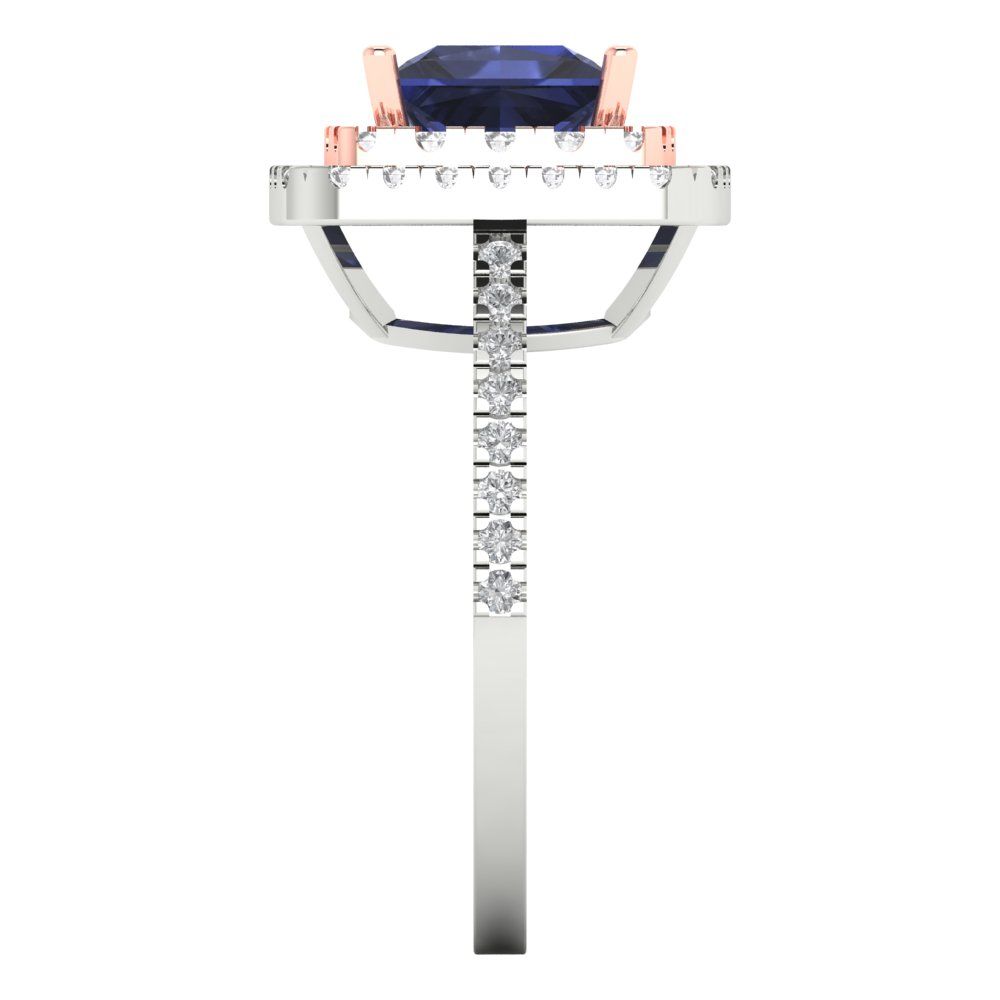 2.07 cttw Simulated Blue Sapphire Hidden Halo Engagement Ring - Solid White/Rose Gold (VVS1, Princess Cut,6.5mm)