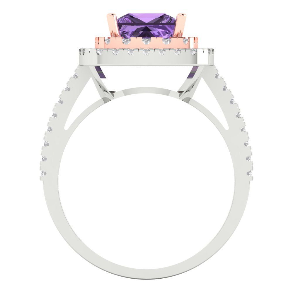 2.07 cttw Simulated Alexandrite Hidden Halo Engagement Ring - Solid White/Rose Gold (VVS1, Princess Cut,6.5mm)