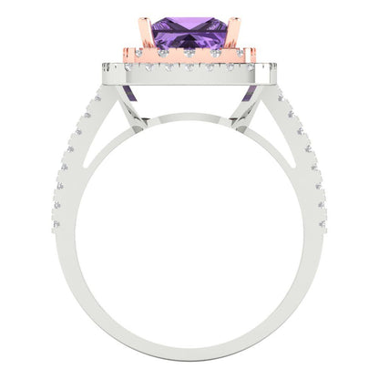 2.07 cttw Simulated Alexandrite Hidden Halo Engagement Ring - Solid White/Rose Gold (VVS1, Princess Cut,6.5mm)