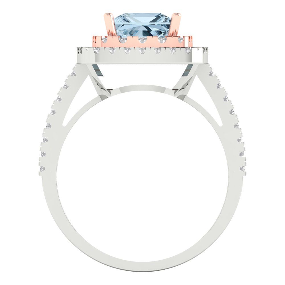 2.07 cttw Natural Aquamarine Hidden Halo Engagement Ring - Solid White/Rose Gold (VVS1, Princess Cut,6.5mm)