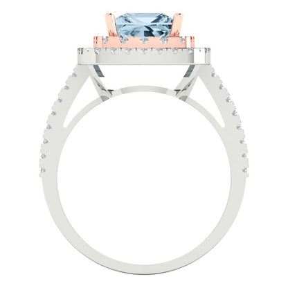 2.07 cttw Natural Swiss Blue Topaz Hidden Halo Engagement Ring - Solid White/Rose Gold (VVS1, Princess Cut,6.5mm)