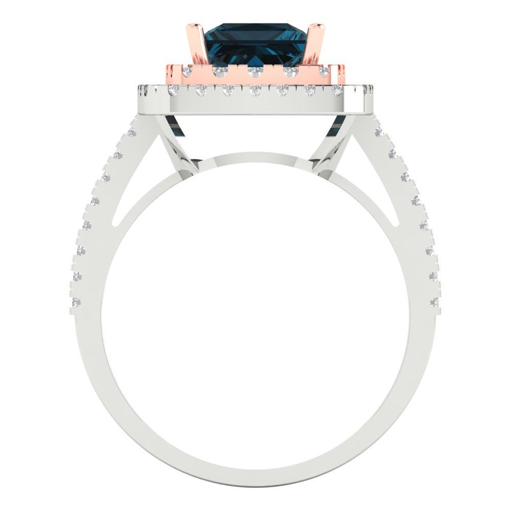 2.07 cttw Natural London Blue Topaz Hidden Halo Engagement Ring - Solid White/Rose Gold (VVS1, Princess Cut,6.5mm)