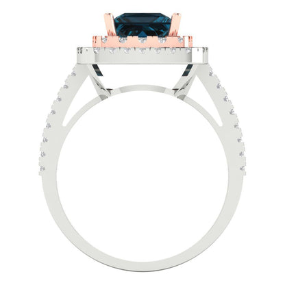 2.07 cttw Natural London Blue Topaz Hidden Halo Engagement Ring - Solid White/Rose Gold (VVS1, Princess Cut,6.5mm)