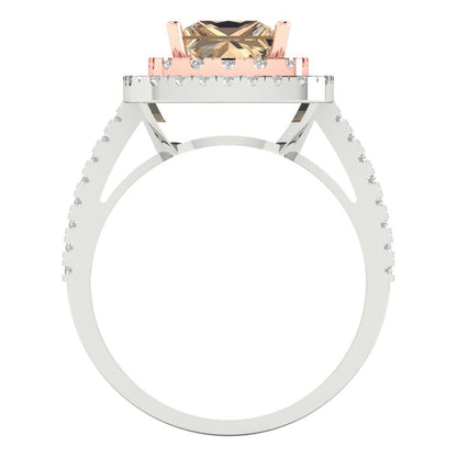 2.07 cttw Yellow Moissanite Hidden Halo Engagement Ring - Solid White/Rose Gold (VVS1, Princess Cut,6.5mm)