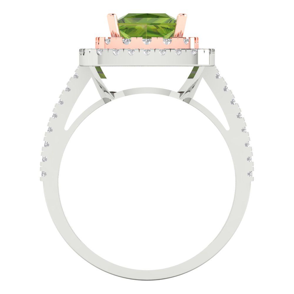 2.07 cttw Natural Peridot Hidden Halo Engagement Ring - Solid White/Rose Gold (VVS1, Princess Cut,6.5mm)