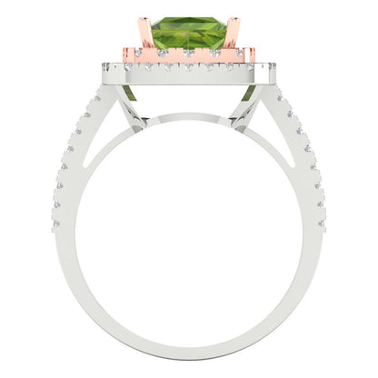 2.07 cttw Natural Peridot Hidden Halo Engagement Ring - Solid White/Rose Gold (VVS1, Princess Cut,6.5mm)