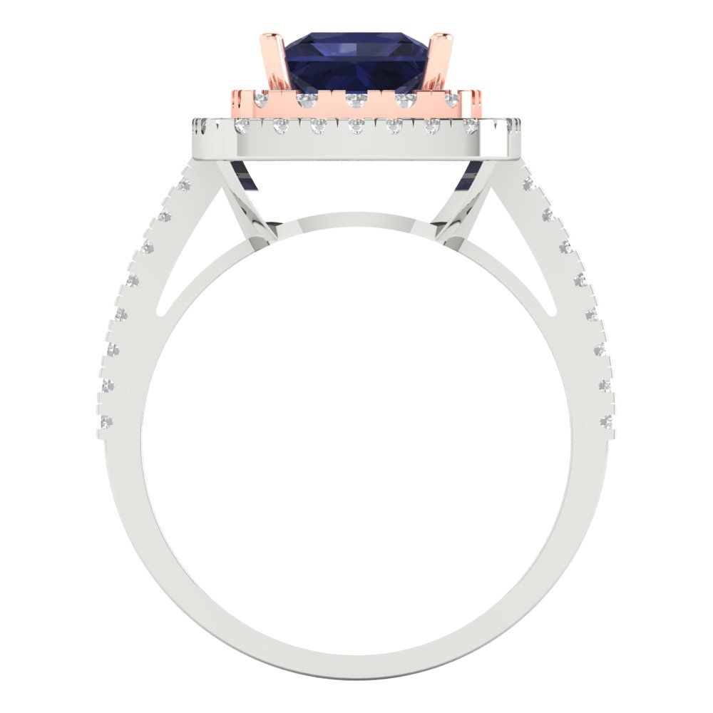 2.07 cttw Simulated Blue Sapphire Hidden Halo Engagement Ring - Solid White/Rose Gold (VVS1, Princess Cut,6.5mm)