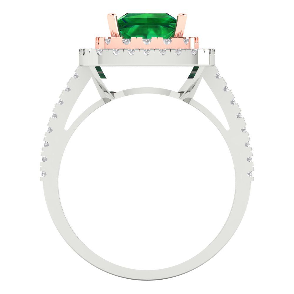 2.07 cttw Simulated Emerald Hidden Halo Engagement Ring - Solid White/Rose Gold (VVS1, Princess Cut,6.5mm)