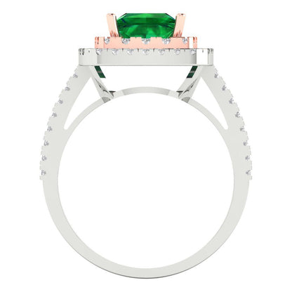 2.07 cttw Simulated Emerald Hidden Halo Engagement Ring - Solid White/Rose Gold (VVS1, Princess Cut,6.5mm)