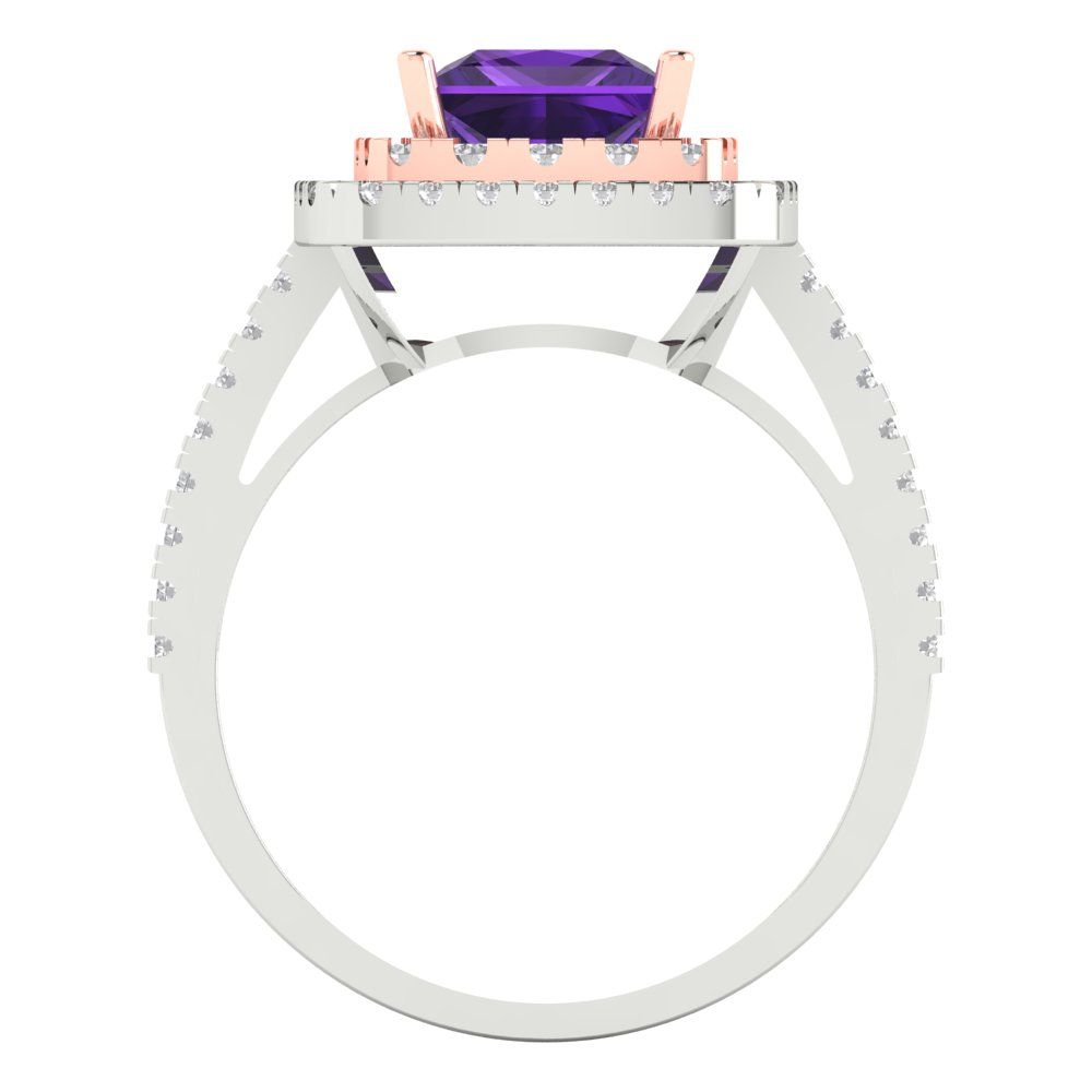 2.07 cttw Natural Amethyst Hidden Halo Engagement Ring - Solid Gold (Princess Cut,6.5mm)