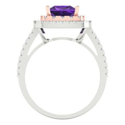 2.07 cttw Natural Amethyst Hidden Halo Engagement Ring - Solid Gold (Princess Cut,6.5mm)