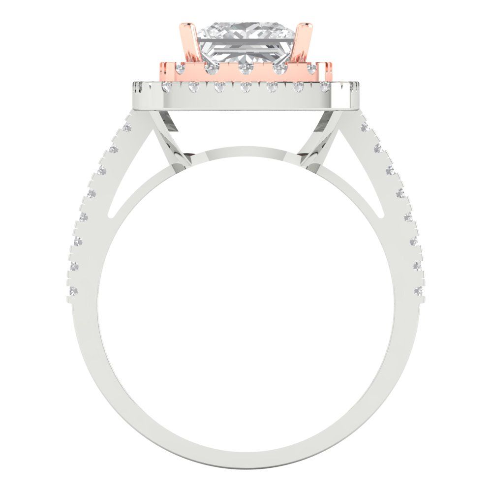 2.07 cttw White Sapphire Hidden Halo Engagement Ring - Solid White/Rose Gold (VVS1, Princess Cut,6.5mm)