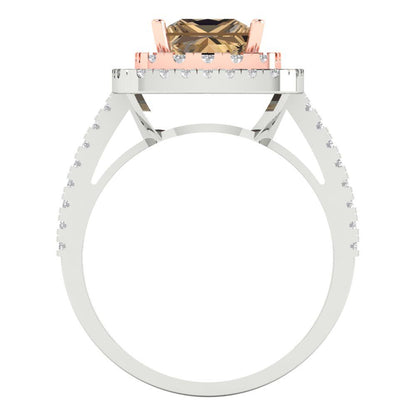 2.07 cttw Zirconia Simulated Champagne Diamond Hidden Halo Engagement Ring - Solid Gold (VVS1, Princess Cut,6.5mm)