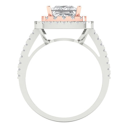 2.07 cttw Zirconia Simulated Diamond Hidden Halo Engagement Ring - Solid White/Rose Gold (VVS1, Princess Cut,6.5mm)