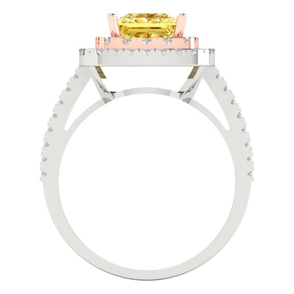 2.07 cttw Zirconia Simulated Yellow Diamond Hidden Halo Engagement Ring - Solid Gold (VVS1, Princess Cut,6.5mm)