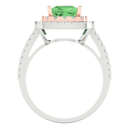 2.07 cttw Zirconia Simulated Green Diamond Hidden Halo Engagement Ring - Solid Gold (VVS1, Princess Cut,6.5mm)