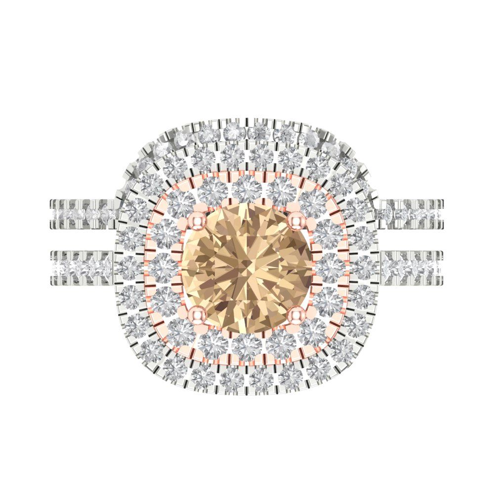 1.7825 cttw Round Cut Yellow Moissanite Bridal Set - Solid White/Rose Gold Engagement Ring & Wedding Band