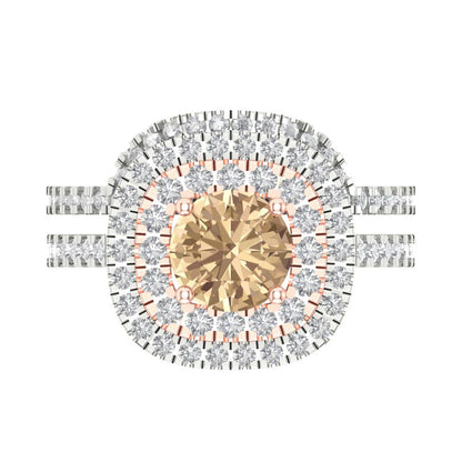 1.7825 cttw Round Cut Yellow Moissanite Bridal Set - Solid White/Rose Gold Engagement Ring & Wedding Band