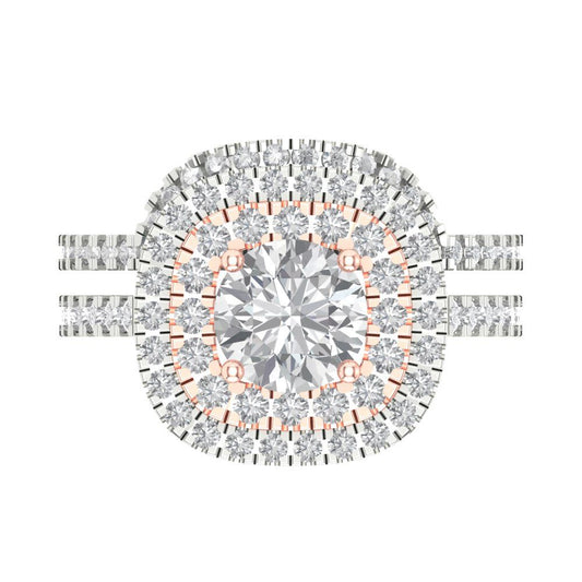 1.7825 cttw Round Cut Moissanite Bridal Set - Solid White/Rose Gold Engagement Ring & Wedding Band
