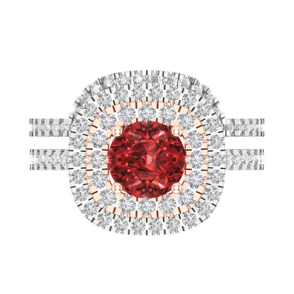 1.7825 cttw Round Cut Natural Garnet Bridal Set - Solid White/Rose Gold Engagement Ring & Wedding Band