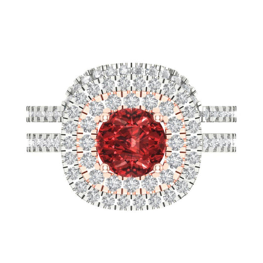 1.7825 cttw Round Cut Natural Garnet Bridal Set - Solid White/Rose Gold Engagement Ring & Wedding Band