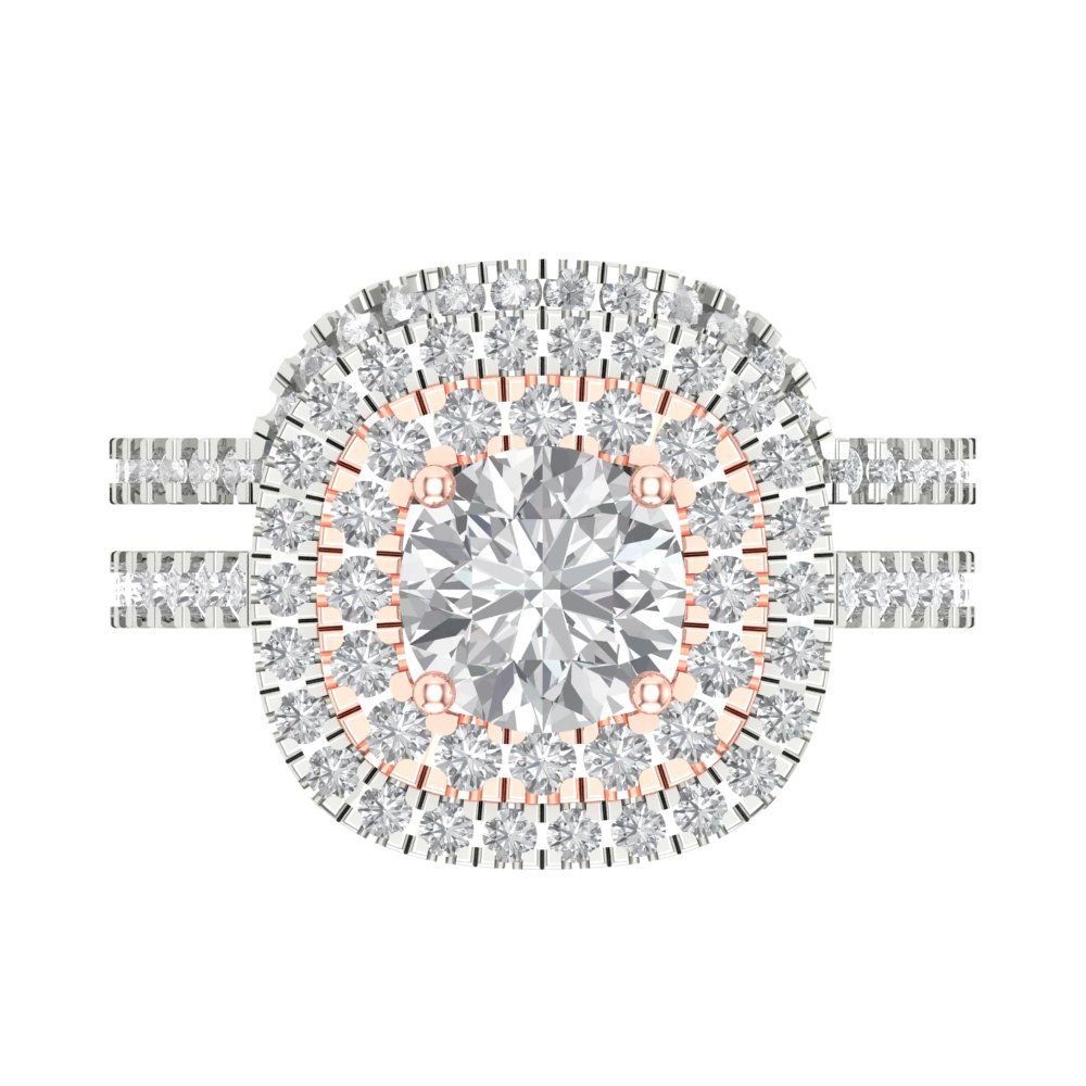 1.7825 cttw Round Cut White Sapphire Bridal Set - Solid White/Rose Gold Engagement Ring & Wedding Band