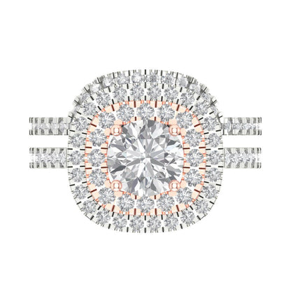 1.7825 cttw Round Cut White Sapphire Bridal Set - Solid White/Rose Gold Engagement Ring & Wedding Band