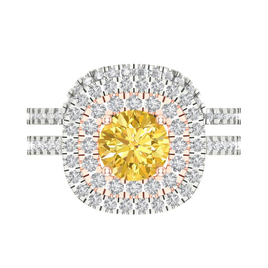 1.7825 cttw Round Cut Simulated Yellow Diamond Bridal Set - Solid White/Rose Gold Engagement Ring & Wedding Band