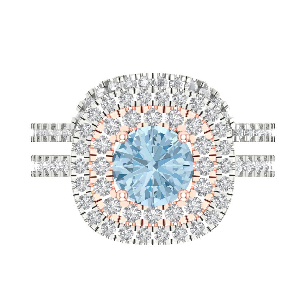 1.7825 cttw Round Cut Natural Aquamarine Bridal Set - Solid White/Rose Gold Engagement Ring & Wedding Band