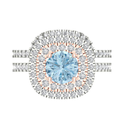 1.7825 cttw Round Cut Natural Aquamarine Bridal Set - Solid White/Rose Gold Engagement Ring & Wedding Band