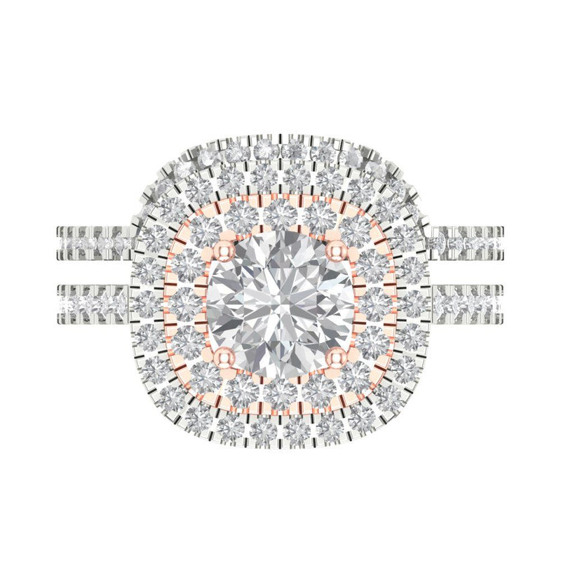 1.8 ct Brilliant Round Cut Clear Simulated Diamond Stone White/Rose Gold Halo Solitaire with Accents Bridal Set