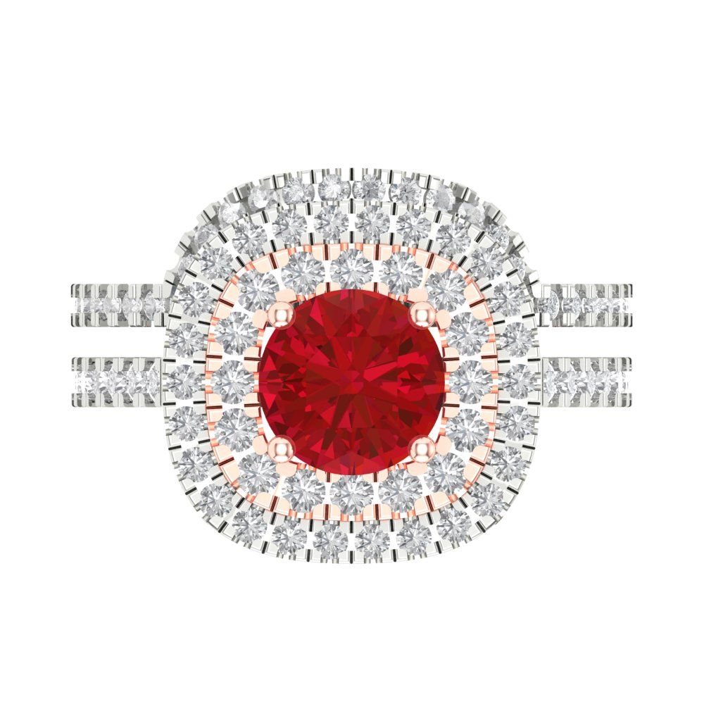 1.7825 cttw Round Cut Simulated Pink Tourmaline Bridal Set - Solid White/Rose Gold Engagement Ring & Wedding Band