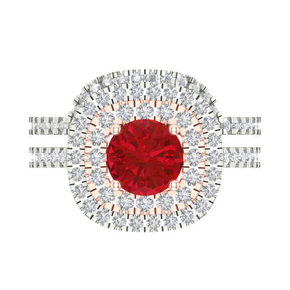 1.7825 cttw Round Cut Simulated Pink Tourmaline Bridal Set - Solid White/Rose Gold Engagement Ring & Wedding Band