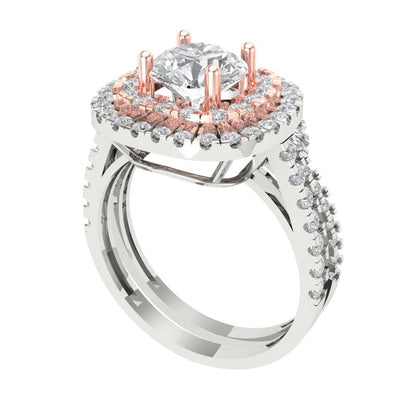 1.7825 cttw Round Cut White Sapphire Bridal Set - Solid White/Rose Gold Engagement Ring & Wedding Band