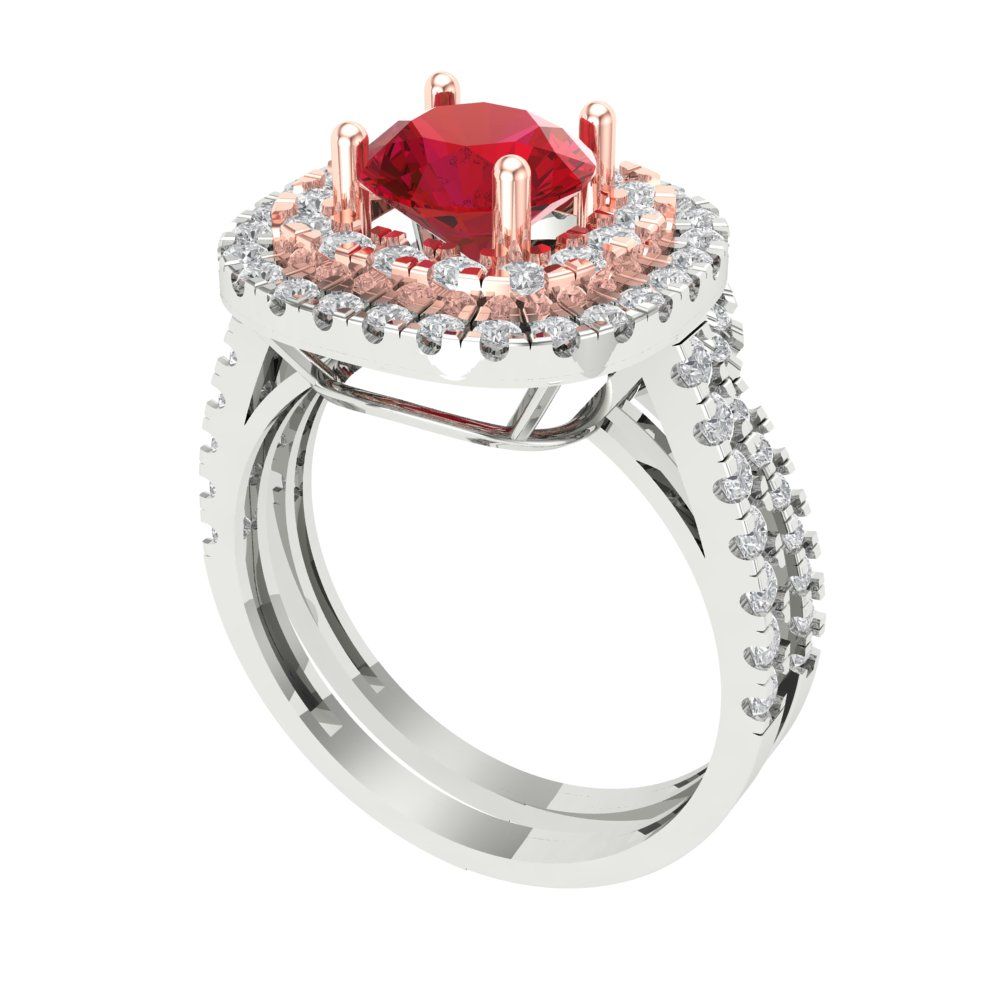 1.7825 cttw Round Cut Simulated Pink Tourmaline Bridal Set - Solid White/Rose Gold Engagement Ring & Wedding Band