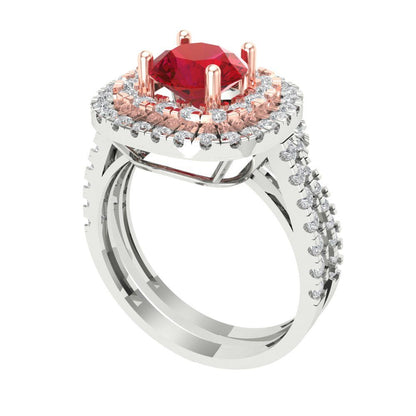1.7825 cttw Round Cut Simulated Pink Tourmaline Bridal Set - Solid White/Rose Gold Engagement Ring & Wedding Band