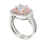 1.8 ct Brilliant Round Cut Clear Simulated Diamond Stone White/Rose Gold Halo Solitaire with Accents Bridal Set
