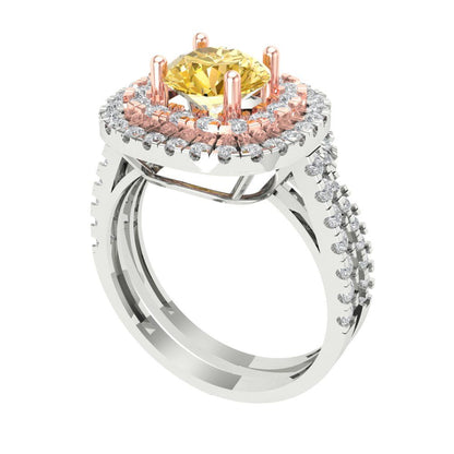 1.7825 cttw Round Cut Yellow Moissanite Bridal Set - Solid White/Rose Gold Engagement Ring & Wedding Band
