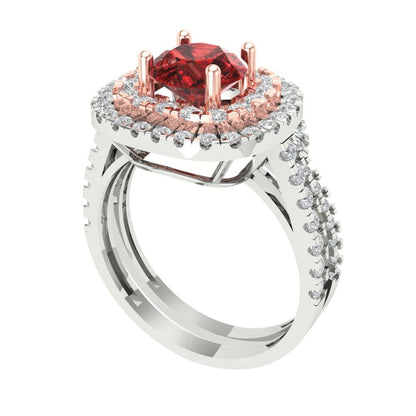 1.7825 cttw Round Cut Natural Garnet Bridal Set - Solid White/Rose Gold Engagement Ring & Wedding Band