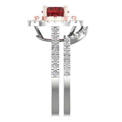 1.7825 cttw Round Cut Natural Garnet Bridal Set - Solid White/Rose Gold Engagement Ring & Wedding Band