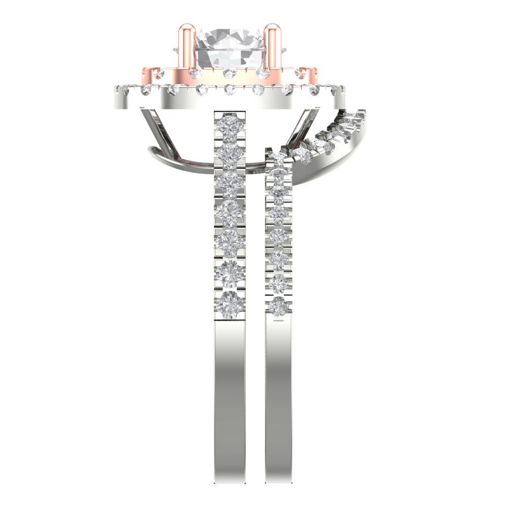 1.7825 cttw Round Cut Moissanite Bridal Set - Solid White/Rose Gold Engagement Ring & Wedding Band