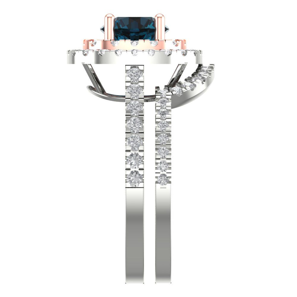 1.7825 cttw Round Cut Natural London Blue Topaz Bridal Set - Solid White/Rose Gold Engagement Ring & Wedding Band