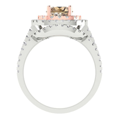 1.7825 cttw Round Cut Yellow Moissanite Bridal Set - Solid White/Rose Gold Engagement Ring & Wedding Band