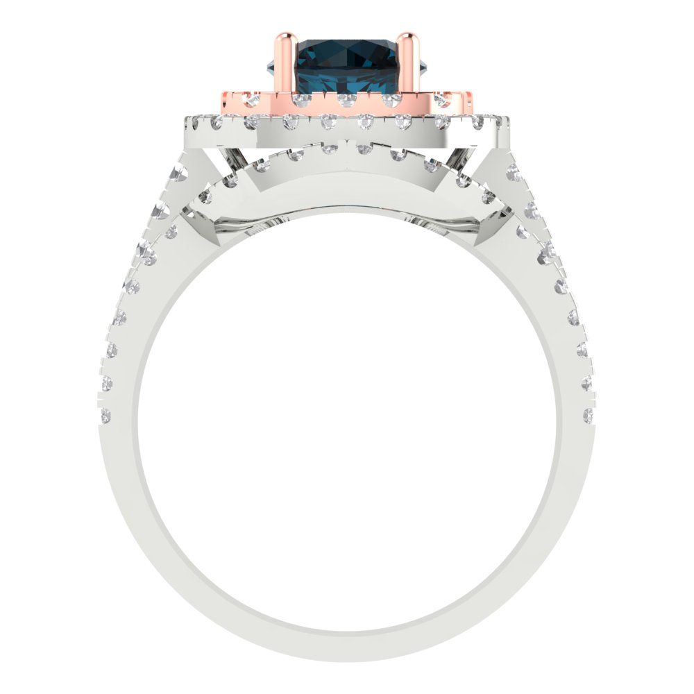 1.7825 cttw Round Cut Natural London Blue Topaz Bridal Set - Solid White/Rose Gold Engagement Ring & Wedding Band