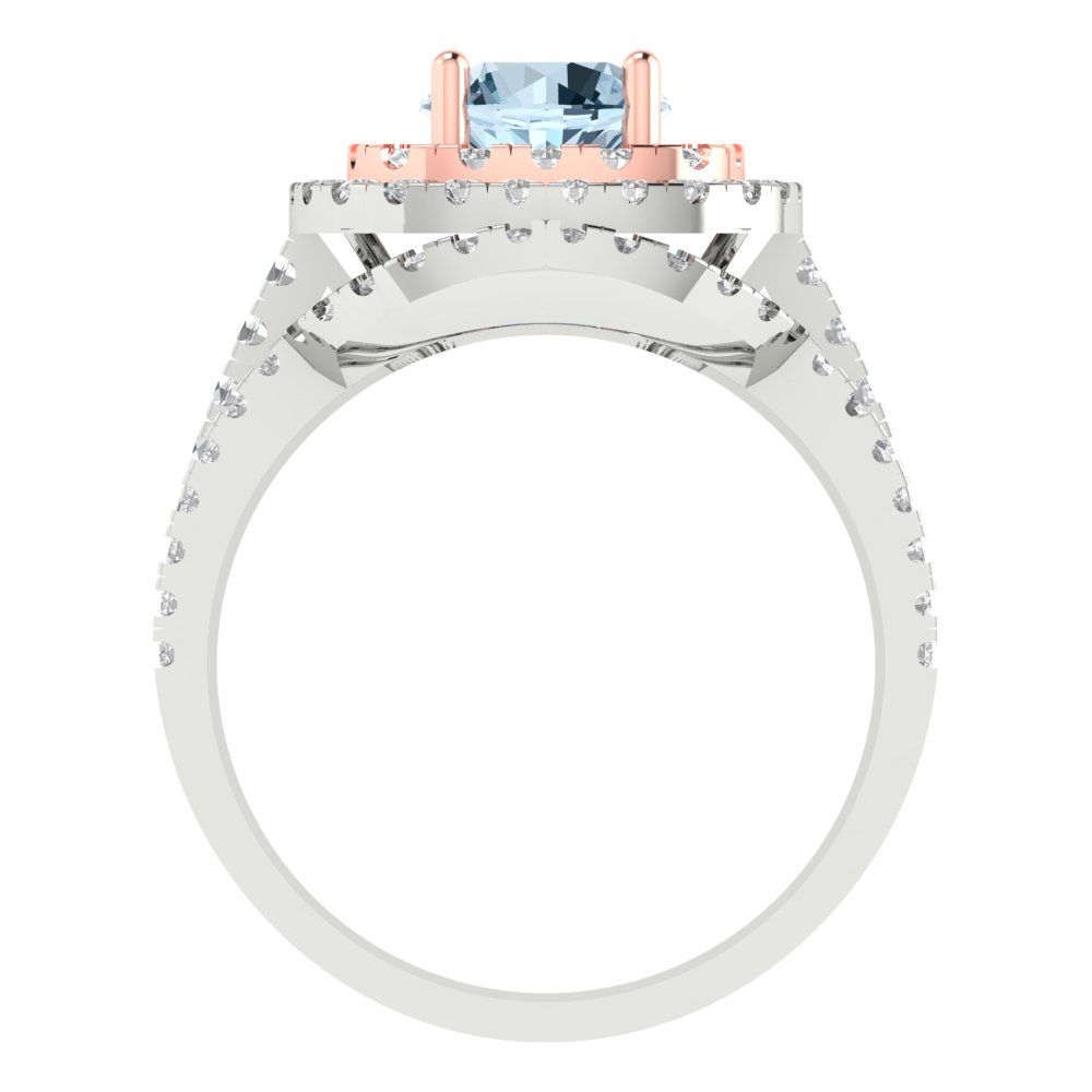 1.7825 cttw Round Cut Natural Swiss Blue Topaz Bridal Set - Solid White/Rose Gold Engagement Ring & Wedding Band